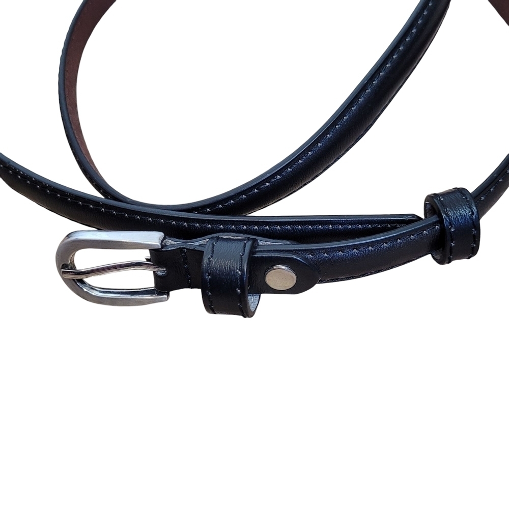 Black Leather Belt with Silver Buckle
